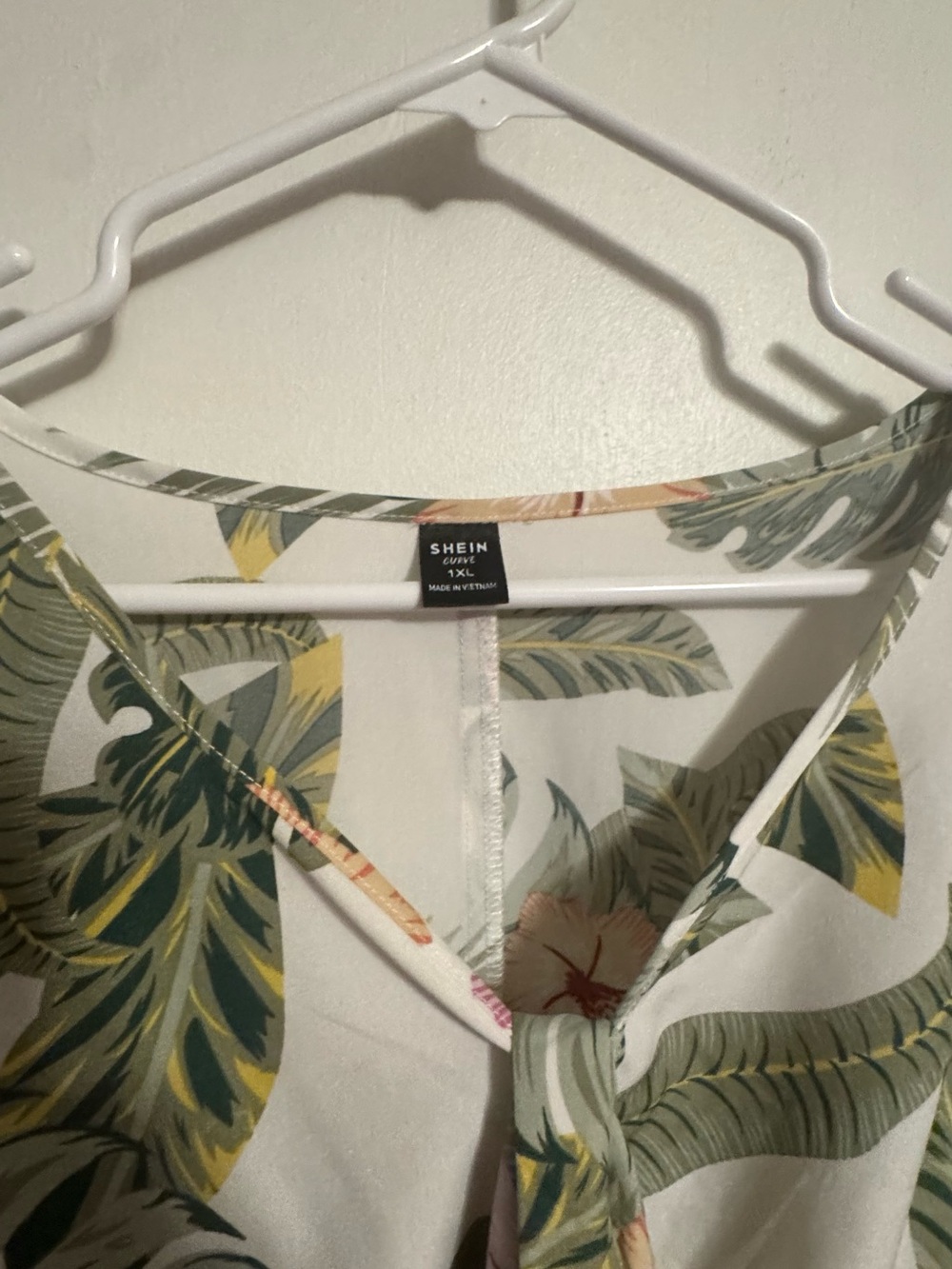SHEIN White Tropical Leaf Midi Dress with Green and Yellow Print